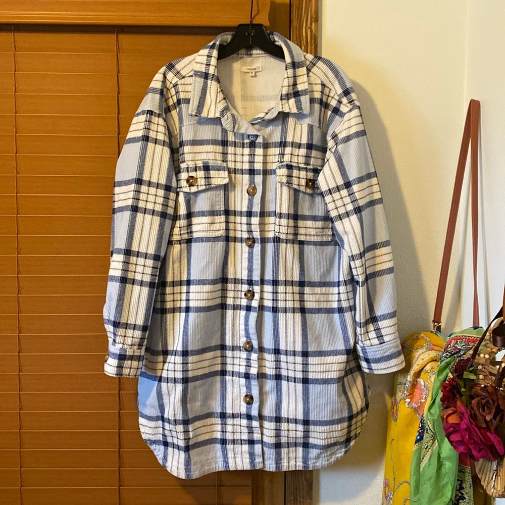 Maurice’s Cotton Plaid Jacket Blue and White